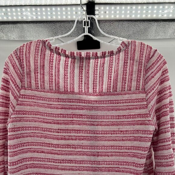 Ann Taylor Loft Womens Tie Neck Long Roll Tab Sleeve Blouse Pink/White Striped S - Picture 6 of 11